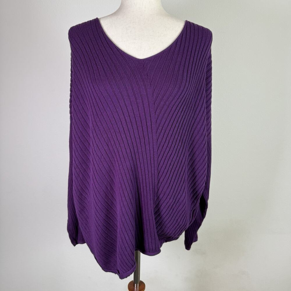 Eileen Fisher Purple Ribbed Sweater Size Large Cotton Silk Blend Boxy Casual